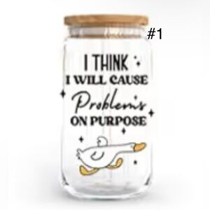 Buy now *16 ounce glass with bamboo lid and straw handcrafted